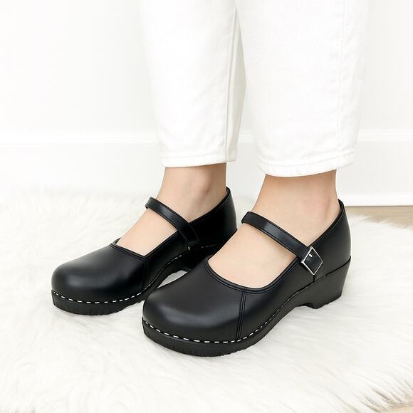 BJORK Swedish Comfort Marcella 37/38 7 6.5 Black Women's Leather Mary Jane Clogs - Picture 1 of 15